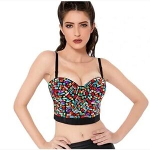 Rainbow Bedazzled Bustier Bra Top Size Large